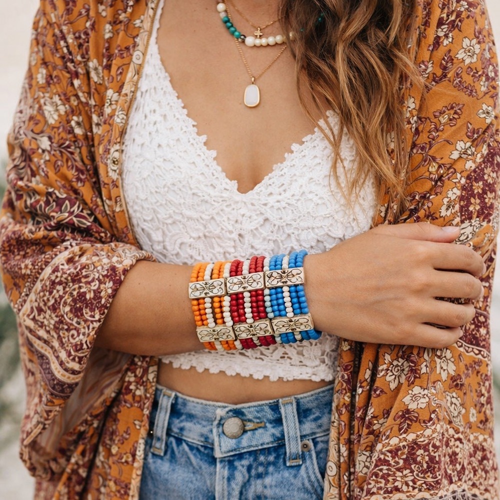 Beaded Bone Colorful Bracelets From India- NWT💙💛